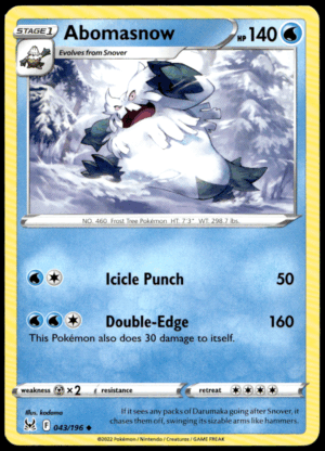 Pokémon Abomasnow 043/196 - Normal Uncommon SWSH11: Lost Origin EN