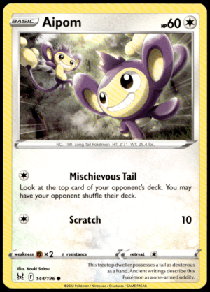 Pokémon Aipom 144/196 - Normal Common SWSH11: Lost Origin EN