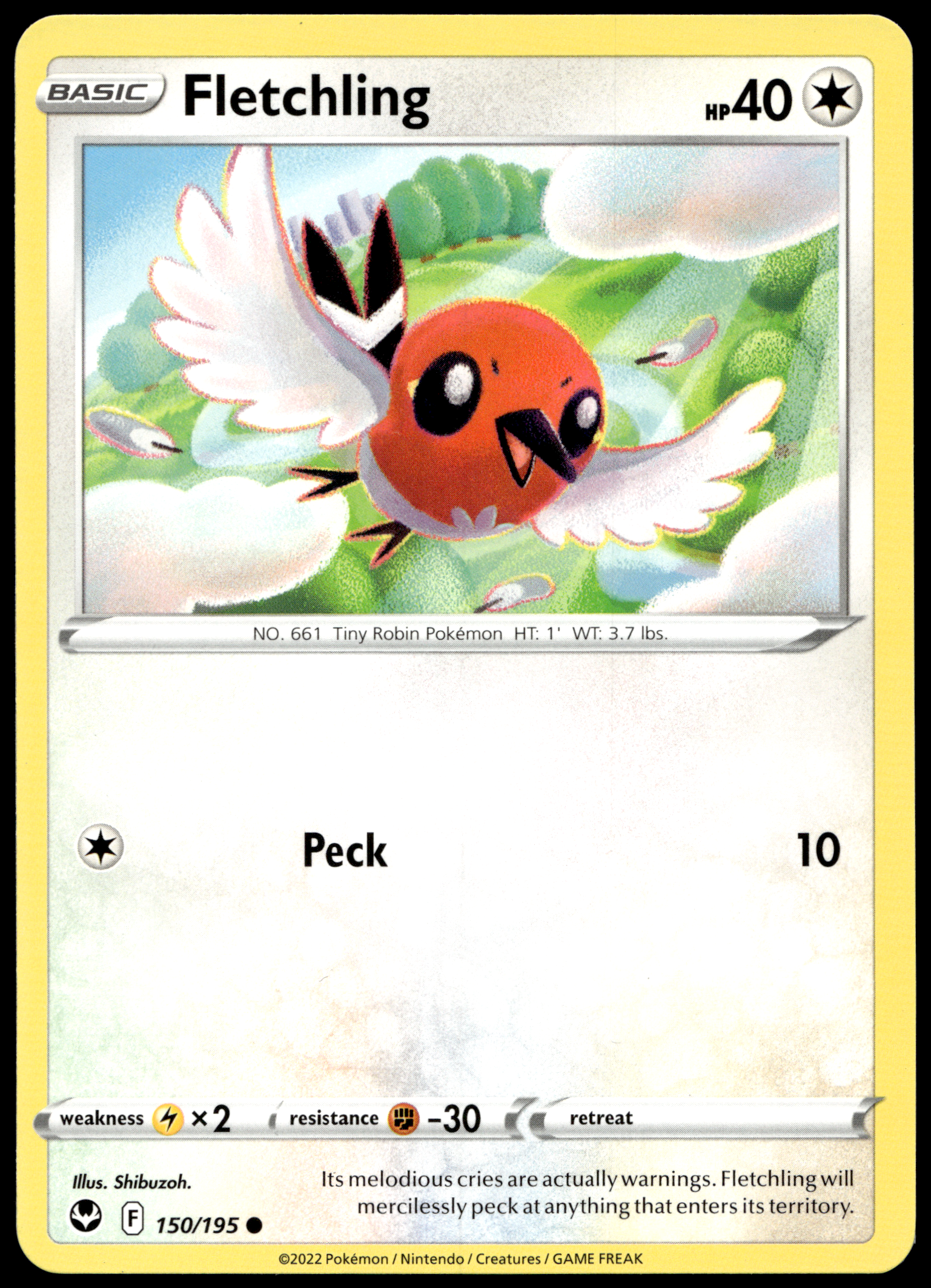 Pokémon Fletchling 150/195 - Normal Common SWSH12: Silver Tempest EN