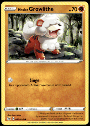 Pokémon Hisuian Growlithe 083/196 - Normal Common SWSH11: Lost Origin EN