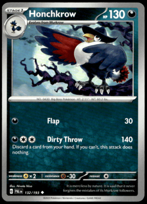 Pokémon Honchkrow 132/193 - Normal Uncommon SV02: Paldea Evolved EN