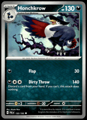 Pokémon Honchkrow 132/193 - Normal Uncommon SV02: Paldea Evolved EN