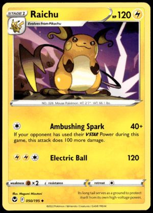 Pokémon Raichu 050/195 - Normal Uncommon SWSH12: Silver Tempest EN