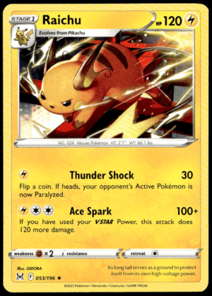 Pokémon Raichu 053/196 - Normal Rare SWSH11: Lost Origin EN