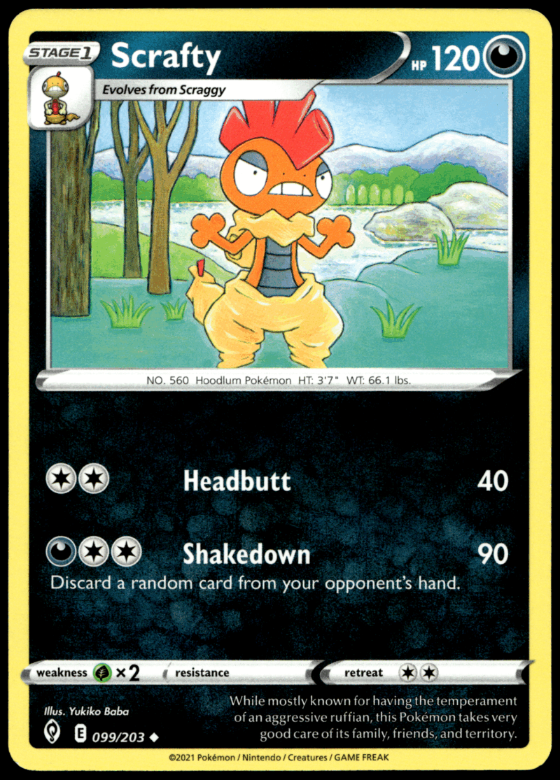 Pokémon Scrafty 099/203 - Normal Uncommon SWSH07: Evolving Skies EN