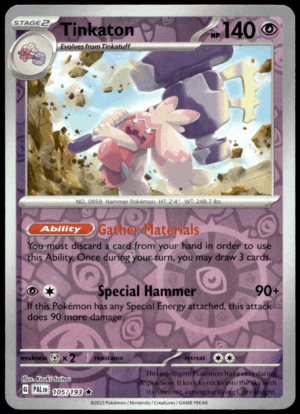 Pokémon Tinkaton 105/193 - Reverse Holofoil Rare SV02: Paldea Evolved EN