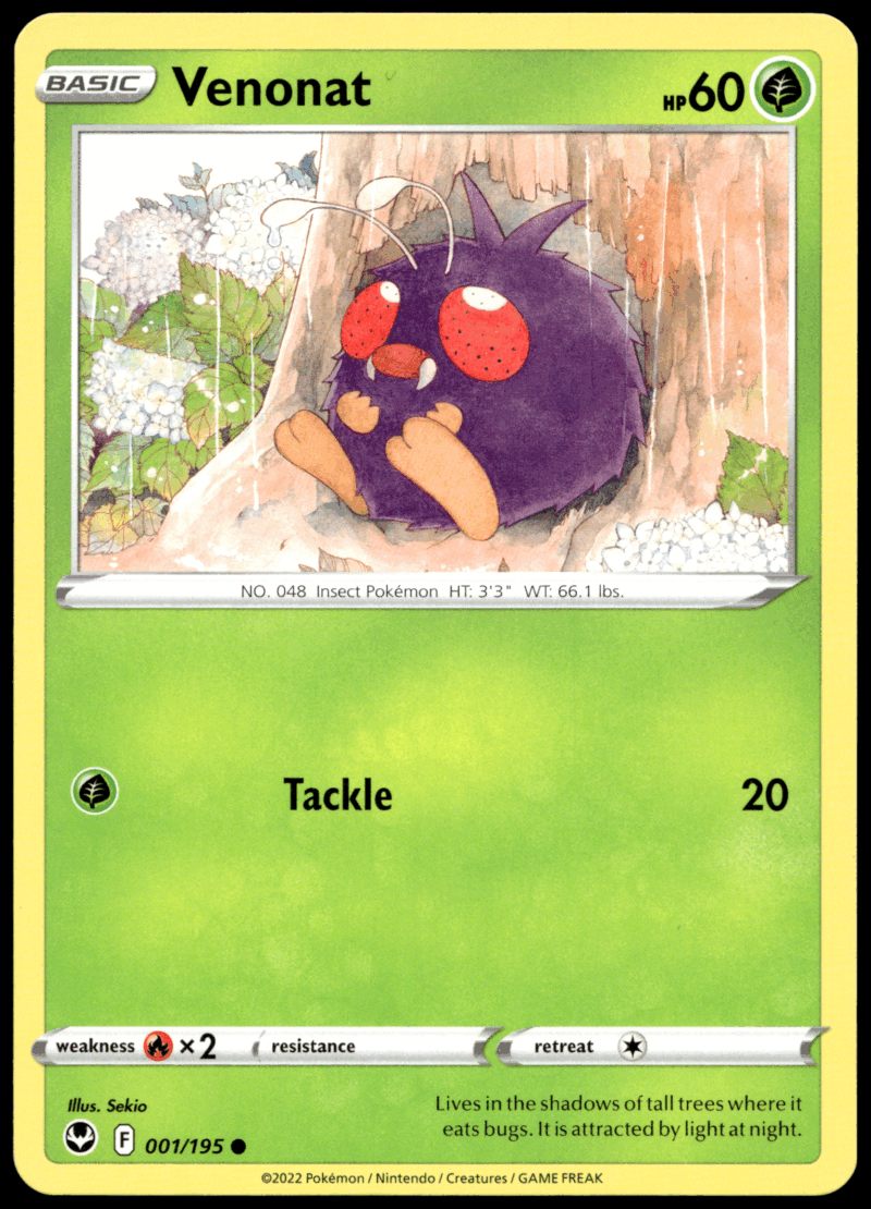 Pokémon Venonat 001/195 - Normal Common SWSH12: Silver Tempest EN
