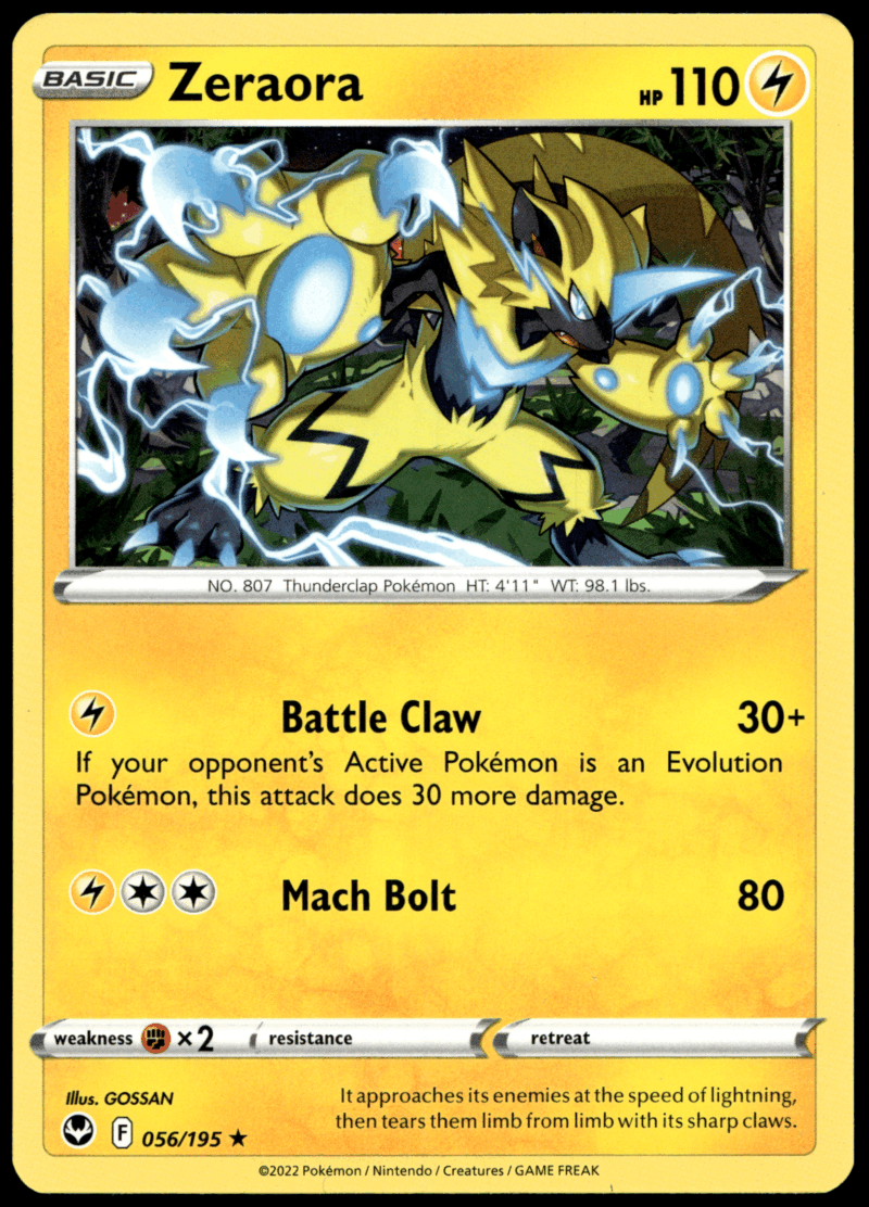 Pokémon Zeraora 056/195 - Normal Rare SWSH12: Silver Tempest EN