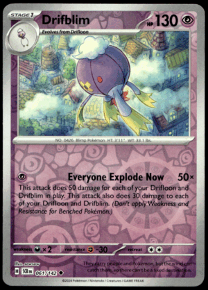Pokémon Drifblim 061/142 - Reverse Holofoil Uncommon SV07: Stellar Crown EN