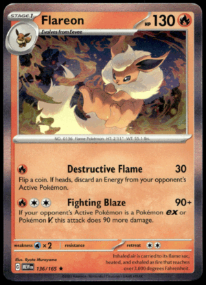 Pokémon Flareon 136/165 - Holofoil Rare SV: Scarlet & Violet 151 EN