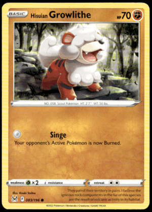 Pokémon Hisuian Growlithe 083/196 - Normal Common SWSH11: Lost Origin EN