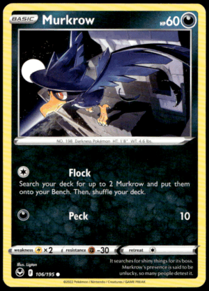 Pokémon Murkrow 106/195 - Normal Common SWSH12: Silver Tempest EN
