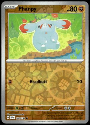 Pokémon Phanpy 102/191 - Reverse Holofoil Common SV08: Surging Sparks EN