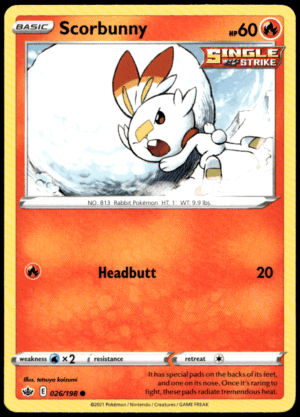 Pokémon Scorbunny 026/198 - Normal Common SWSH06: Chilling Reign EN