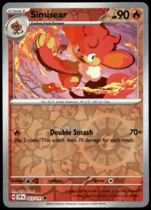 Pokémon Simisear 023/191 - Reverse Holofoil Common SV08: Surging Sparks EN