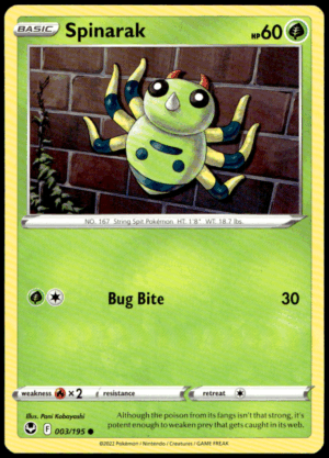 Pokémon Spinarak 003/195 - Normal Common SWSH12: Silver Tempest EN