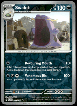 Pokémon Swalot 092/142 - Reverse Holofoil Uncommon SV07: Stellar Crown EN
