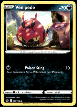 Pokémon Venipede 105/198 - Normal Common SWSH06: Chilling Reign EN