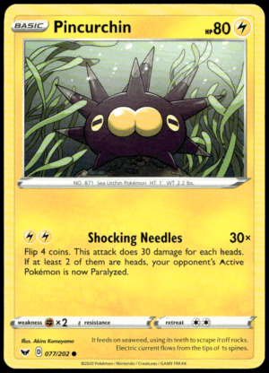 Pokémon Pincurchin 077/202 - Normal Common SWSH01: Sword & Shield Base Set EN