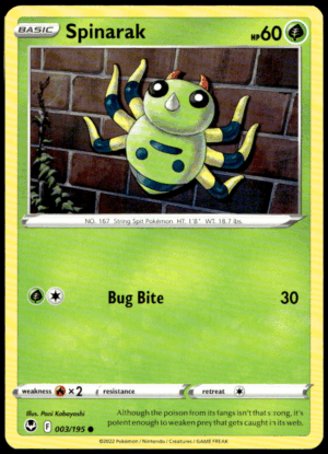 Pokémon Spinarak 003/195 - Normal Common SWSH12: Silver Tempest EN