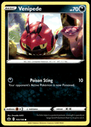 Pokémon Venipede 105/198 - Normal Common SWSH06: Chilling Reign EN