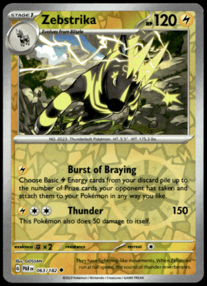 Pokémon Zebstrika 063/182 - Reverse Holofoil Uncommon SV04: Paradox Rift EN
